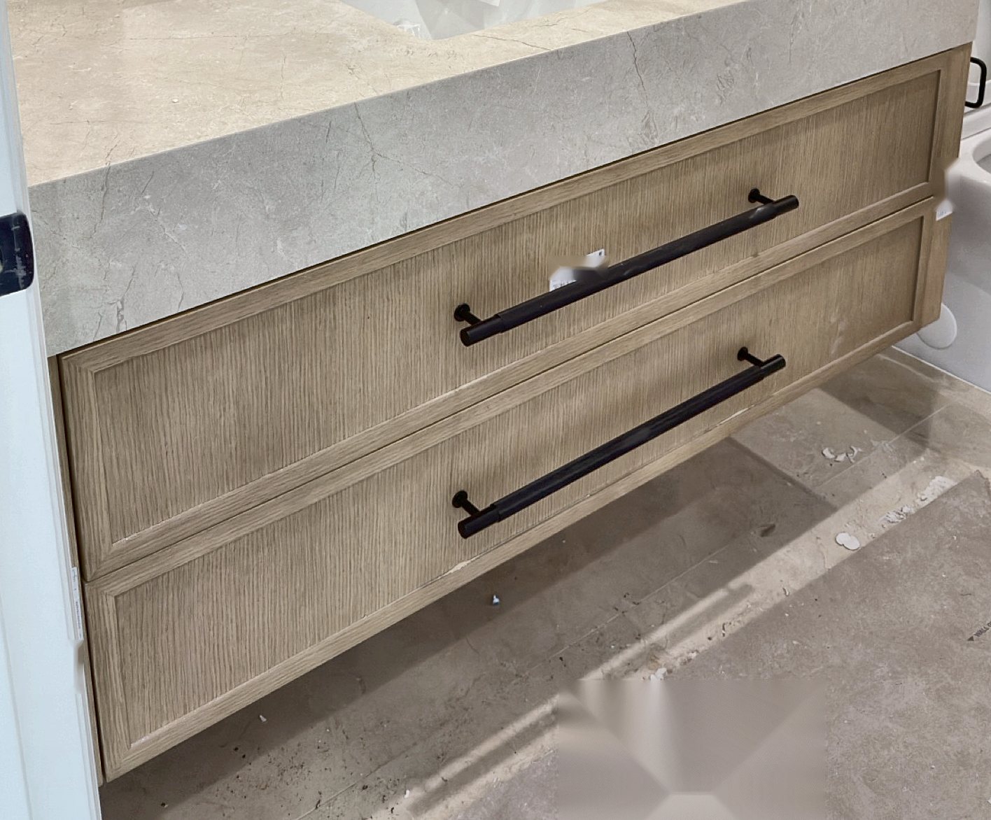 Floating vanity with stone top