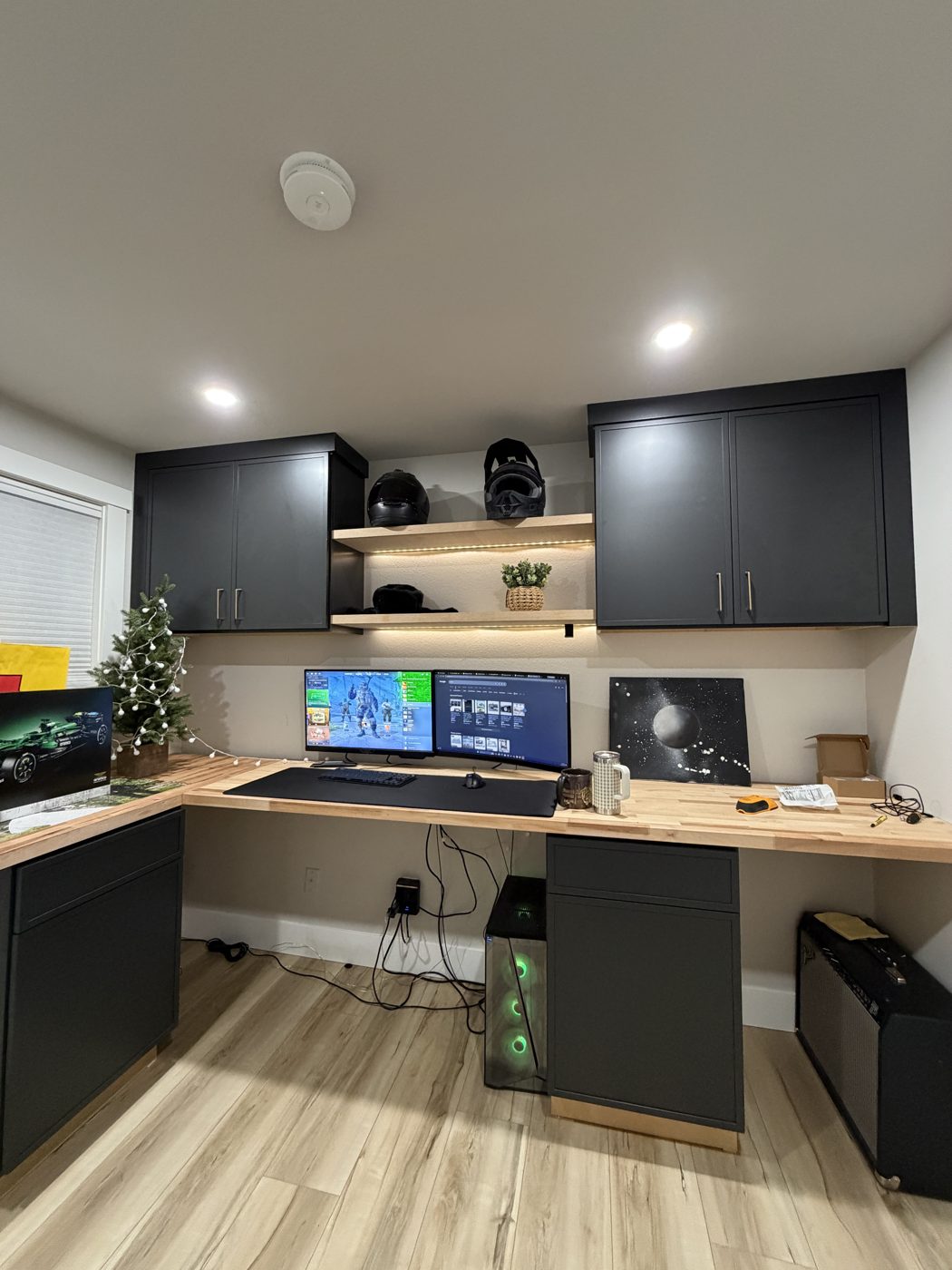 Light oak plank floor in a home office